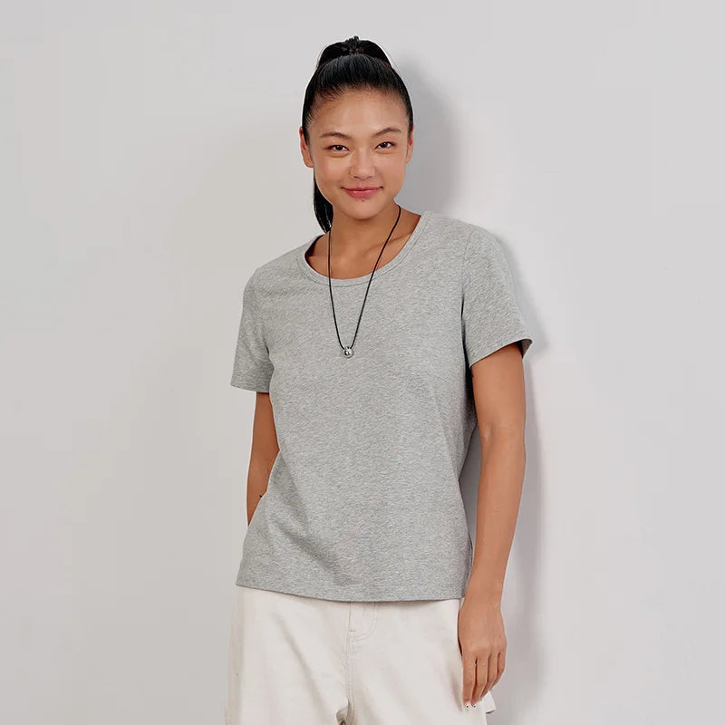 Semir Slim Fit Tshirt Women Summer Solid Color Basic Crew Neck White Cool Touch Casual Comfortable Fashion Slim Top