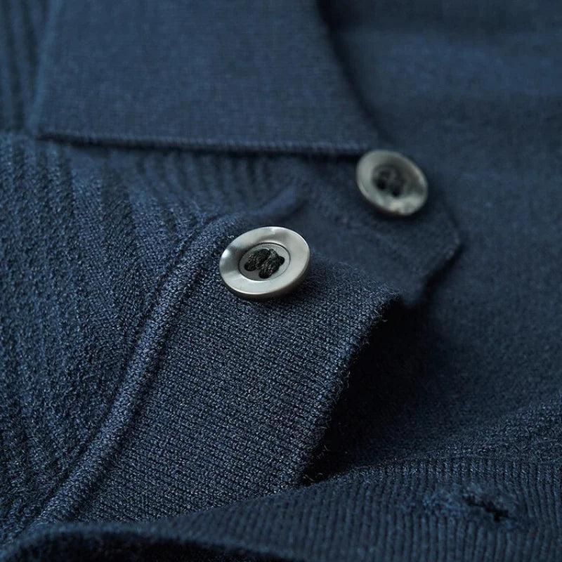 Solid color geometric pattern POLO  men's business casual daily commute warm wool sweater, high-quality men's woolen sweater.