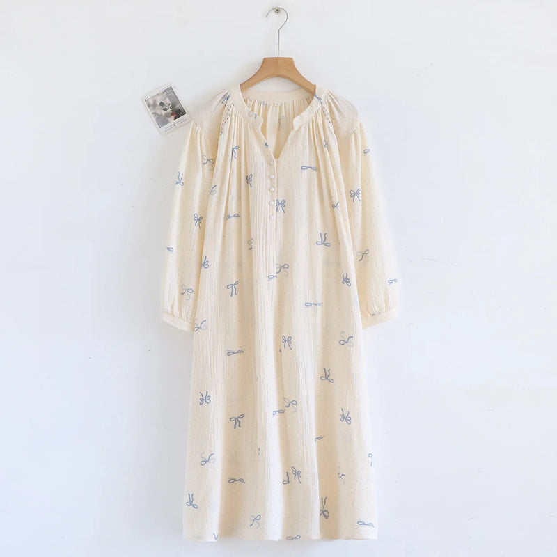 Thin Pure Cotton Women's Nightgown Spring Autumn New Lady Pajamas Dress Home Night Gown One Piece Homewear Woman Night Clothes