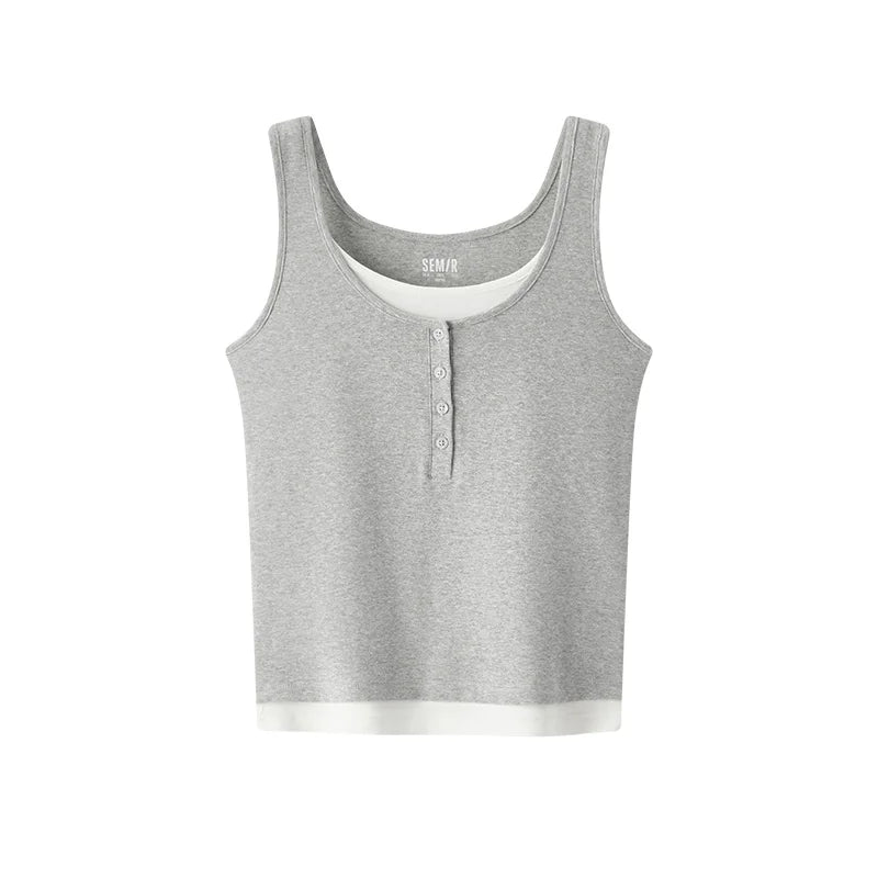 Semir Women Vest Color Block Fake Two Piece Slim Fit Tank Minimalist Versatile Trendy Petite 2026 Summer Top