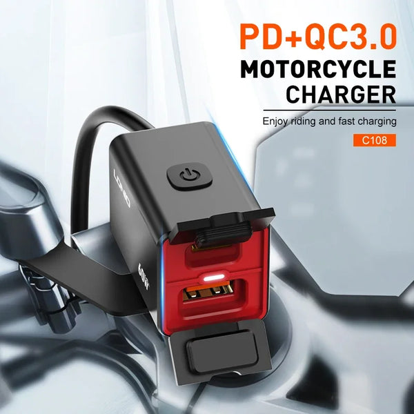ឆ្នាំងសាកម៉ូតូ LDNIO 60W ជាមួយអាដាប់ទ័រសាកលឿន PD+QC3.0 30W USB C ធន់នឹងទឹក សាកថ្មបានលឿន ភ្ជាប់ជាមួយយានយន្ត
