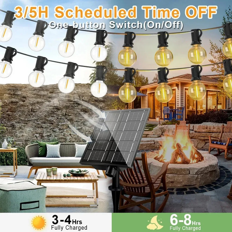 ភ្លើង LED ខ្សែ G40 ដំណើរការដោយថាមពលព្រះអាទិត្យ អំពូលបាល់ធន់នឹងការបែក IP54 ធន់នឹងទឹកសម្រាប់ទីធ្លាសួនច្បារ ការតុបតែងភ្លើងបំភ្លឺសម្រាប់បោះតង់