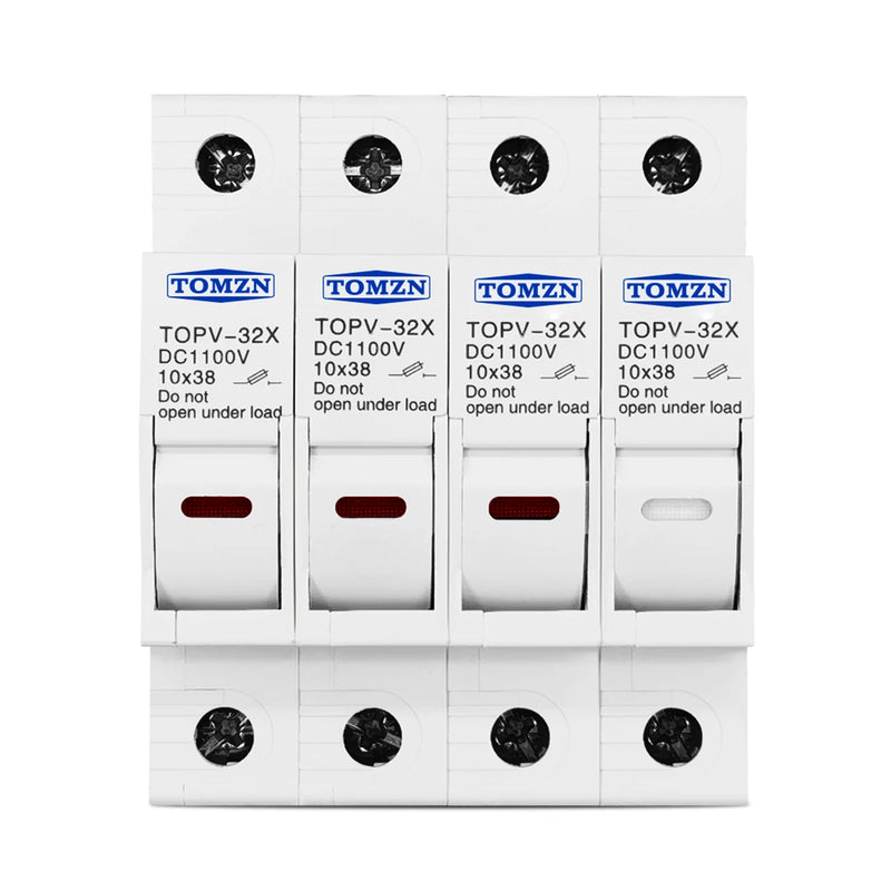 TOMZN 1P 2P 3P 4P 1100V DC Fuse Holder 10*38mm High Voltage PV TOPV-32X Base Photovoltaic System Protection Protector GPV NEW