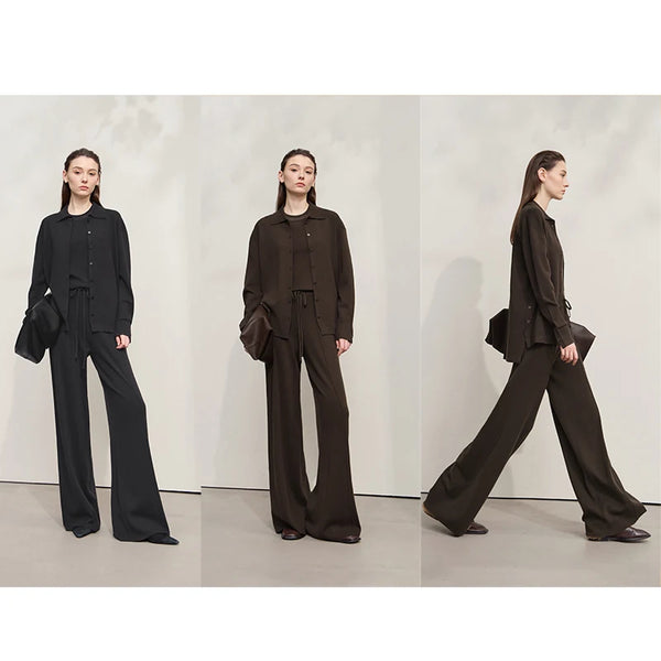 AMII Women's Pants 2026 Autumn New Versatile Loose Versatile Wide-leg Ladies Pants Solid Casual Knitted Woman Trousers 12543091