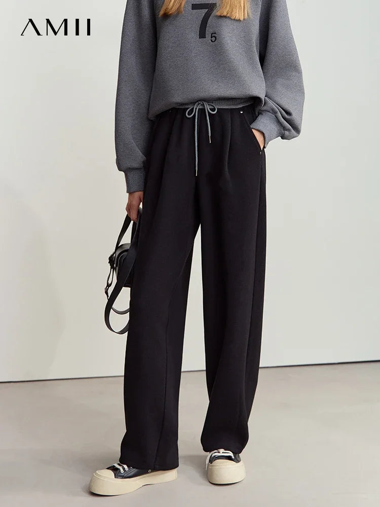 Amii Minimalist 2026 Winter New Women's Contrasting Color Loose Casual Strap Letter Embroidered Banana Pants Trousers 12424080