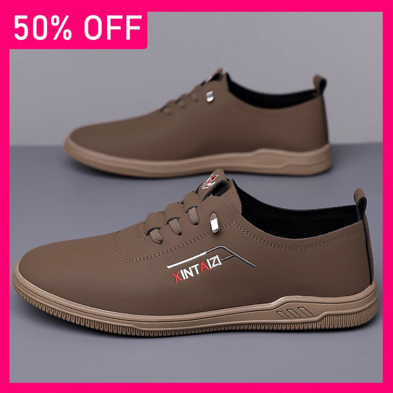 Men Sports Shoes High-quality Leather Wear-resistant Daily Commuting Casual Shoes Breathable Comfort Soft Soled Walking Shoes