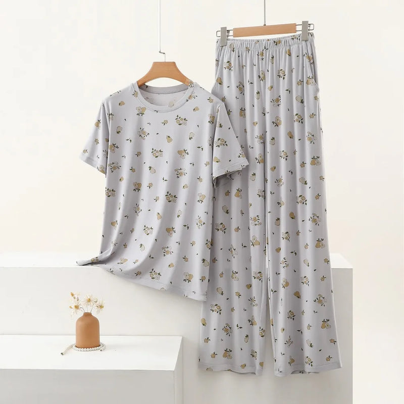 Floral Pajamas Woman Summer Thin Two-piece Ladies Set Modal Loose Home Suit Short Sleeve Nightwear for Woman Sleepwear Pijama
