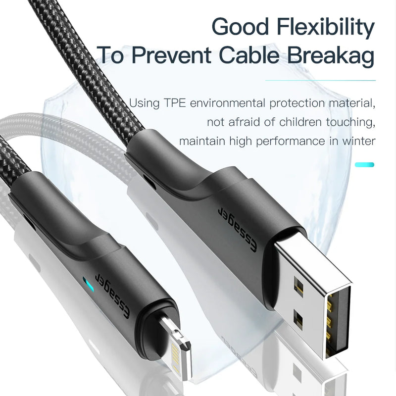 ខ្សែសាក USB Essager សម្រាប់ iPhone 14 13 12 11 Pro Max XR XS 8 7 Plus ខ្សែសាកលឿនសម្រាប់ iPhone ខ្សែសាក USB ខ្សែសាក