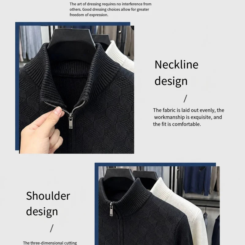 Designer Man Long-Sleeved Knitwear Mock Neck Zipper Striped Embroidery Diamond Pattern Autumn Winter New Pullover LeisureSweater