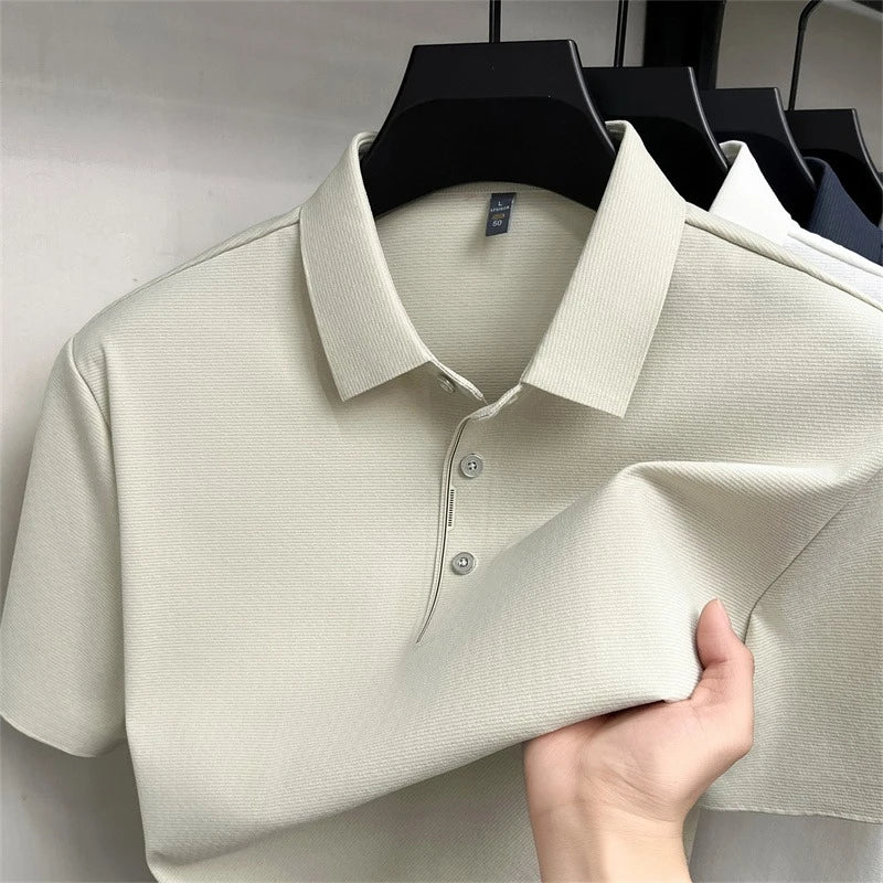 Men's Cooling Ice-Silk Polo Shirt | Business Casual Short Sleeve Top for Summer