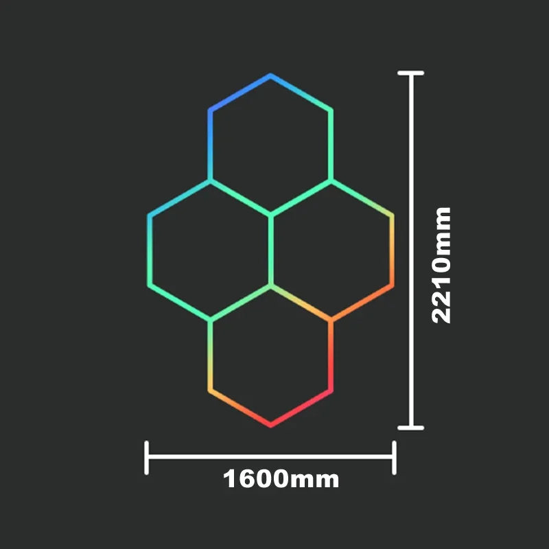 ភ្លើងពិដាន LED RGB Hexagon Garage Light Honeycomb 110-265V សម្រាប់លាងរថយន្តជួសជុលចង្កៀងតុបតែងភ្លើងពិដាន APP Control