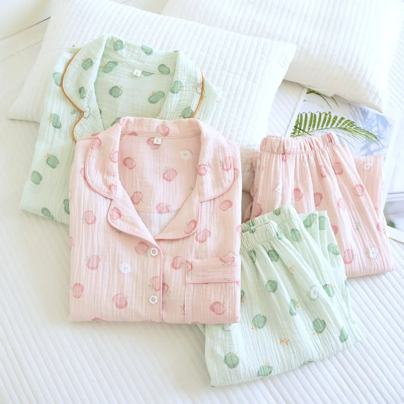Autumn New Women's Pajamas Long Sleeve TrousersTwo-piece Homewear Set Pure Cotton Pyjama Femme Nightwear Lapel Neck Sleepwear