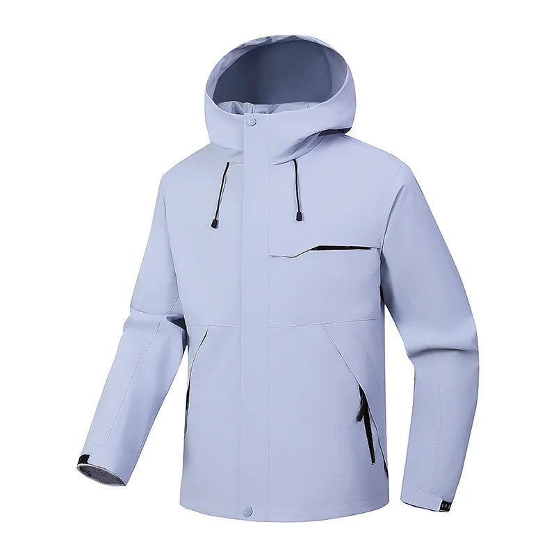 2026 Spring New Arrival Men's Long-Sleeve Hooded Jacket, Zip-Up Windbreaker, Available in Gray, Green, Black, and Blue.