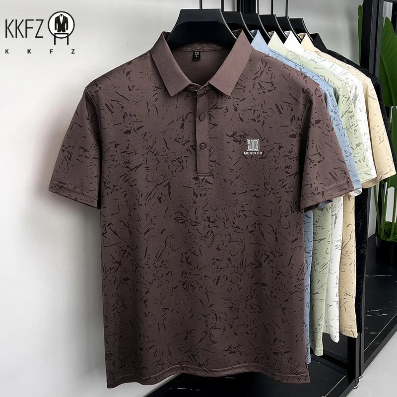 Business Casual Mens Splash Pattern Polo Short Sleeve Breath Mesh Short Vacation And Weekend Party Apparel