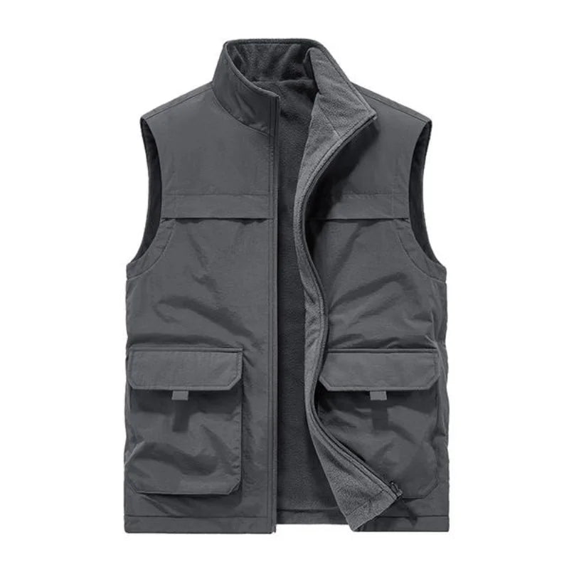 2025 Large size  Autumn and winter casual workwear double-sided vest men's waistcoat outdoor multi-pocket photography vest