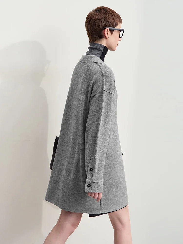 អាវក្រៅ Amii Minimalism រដូវស្លឹកឈើជ្រុះឆ្នាំ ២០២៤ សម្រាប់ស្ត្រី Lapel Drop Shoulder Shirt អាវប៉ាក់វែងរលុងសម្រាប់ Streetwear អាវយឺតនារី 12453071