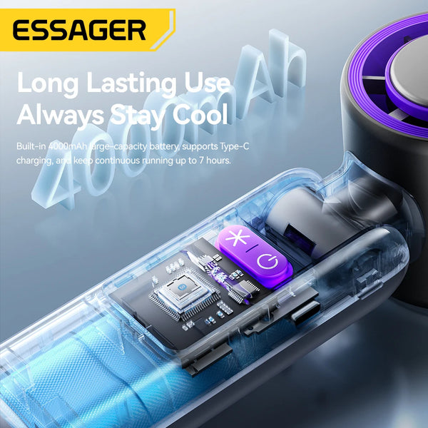 Essager Portable Handheld Turbo Fan 100 High Speed Foldable Fan Handheld Adjustable USB C Rechargeable Fan with Display Screen