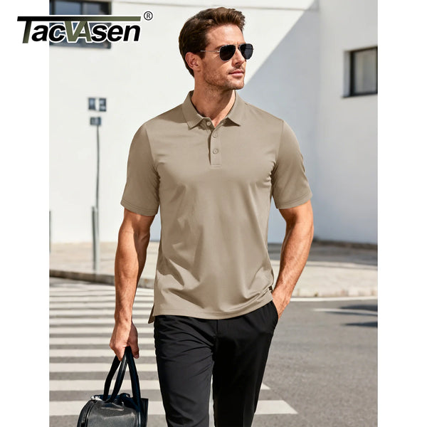 TACVASEN Mens Summer Polo Shirts Short Moisture Wicking Sleeve Athletic T-Shirt 3 Buttons Classic Fit Casual Dry Fit Golf Shirts