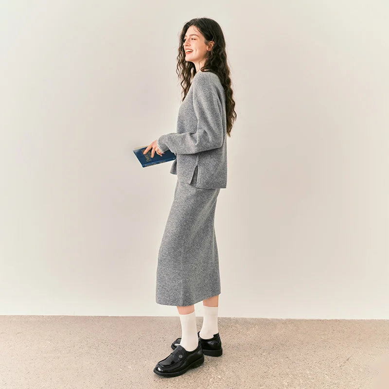 Semir Women Knit Set Color Block Two Piece Design Soft Touch Straight Skirt 2026 Winter Coordinated Look Everyday Style