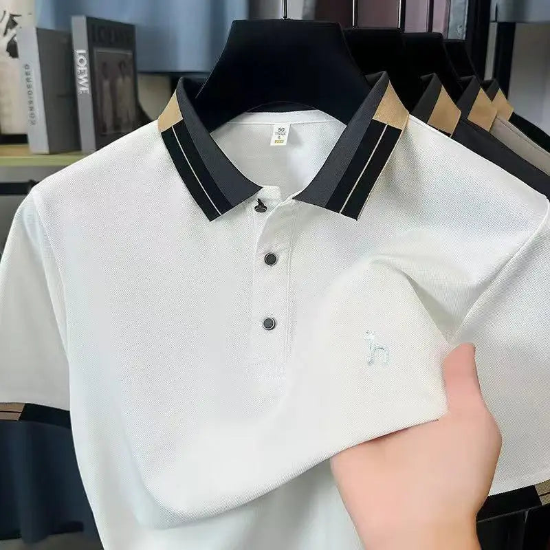 Luxury Quality Man Short-Sleeved Polo Shirt Lapel Button Color Blocking Printing New Golf T-Shirt Business Casual Men's Clothing