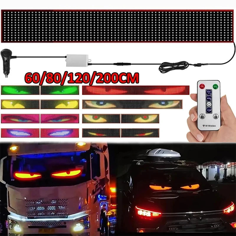 ភ្លើងរថយន្ត LED អេក្រង់ទន់អាចបត់បែនបាន ភ្នែកអារក្ស ១៦ របៀបចលនា ភ្លើងតុបតែងឡានដឹកទំនិញ ភ្លើងបារី ដំណើរការដោយថាមពល RGB ចង្កៀងរថយន្ត