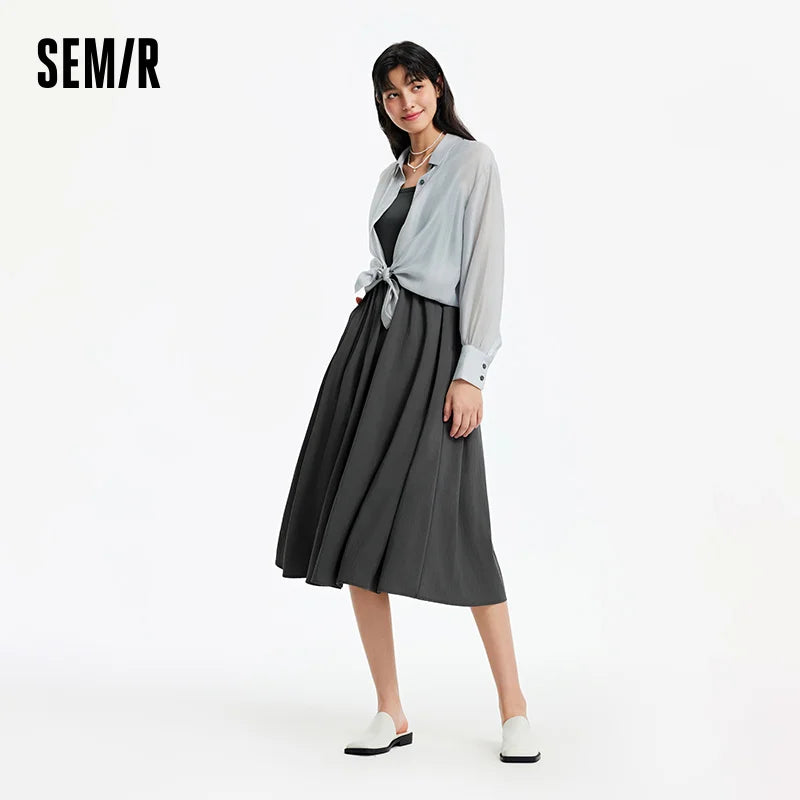 Semir Women Dress U Neck Slip Lapel 2026 Summer Commute Minimalist Two Piece Set Elegant Office Daily Soft Top