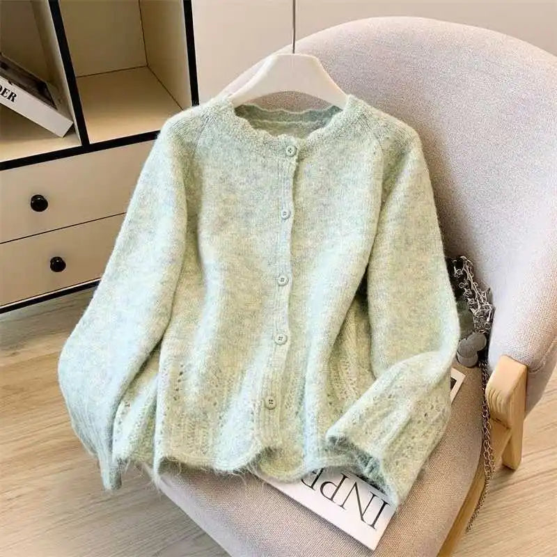 Gentle Style Long-sleeved Sweater Women's Versatile Loose Stacking Wear Knitted Cardigan Top Age Reduce Ladies Jumper Jackets