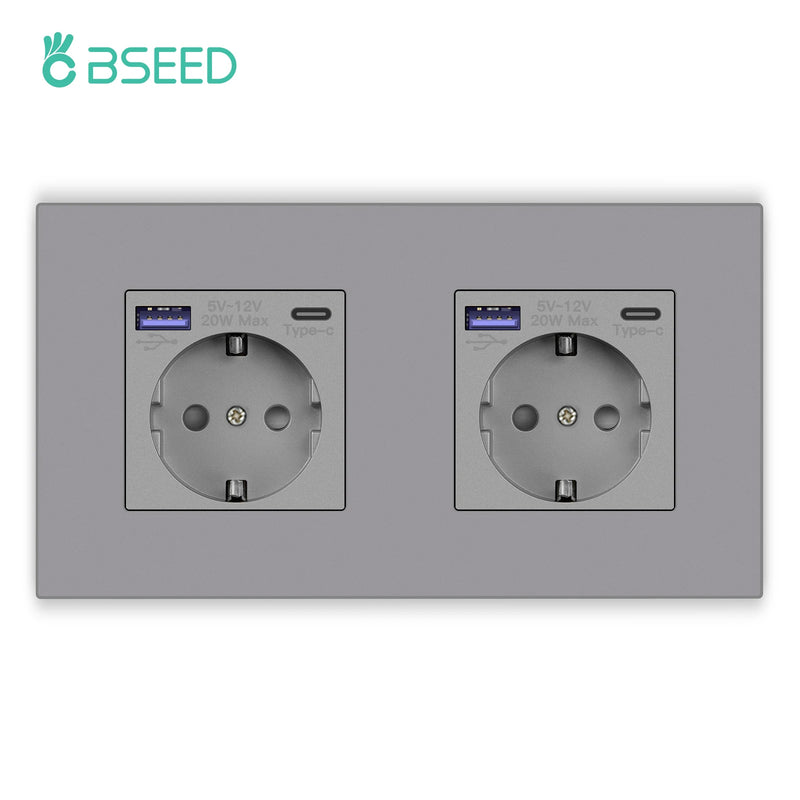 BSEED Single Wall Socket USB Type-C Fast Phone Charge Port Socket 20W Triple Power Plugs Plastic Panel Four Frame Outlets