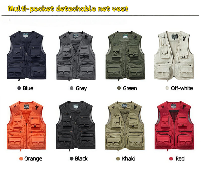 14 Pockets Summer New Men US Tactical Hiking Fishing Vest Mens Photographer Waistcoat Mesh  Sleeveless Jacket Vest 6XL