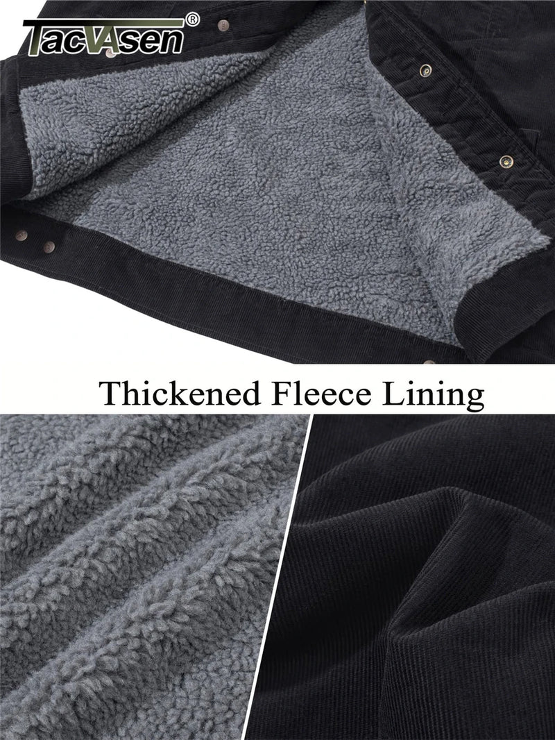 TACVASEN Thicken Fleece Lining Mens Corduroy Jacket Sherpa Lined Winter Coats Trucker Cargo Workwear Multi-Pocket Outwear