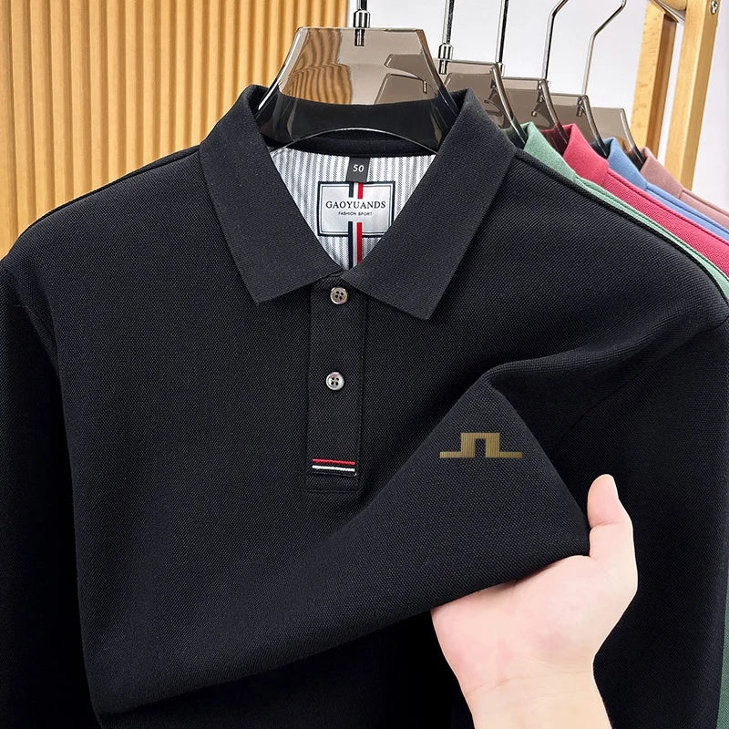 100% Cotton Man Long-Sleeved Polo Shirt Lapel Button Exquisite Pattern Printing Autumn New Polo Shirt Business Casual Men's Wear
