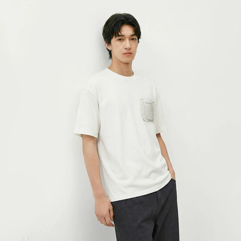 Semir Mens Tshirt 2026 Vintage Washed Printed Knitted Fake Pocket Loose Crew Neck Casual Fashion Soft