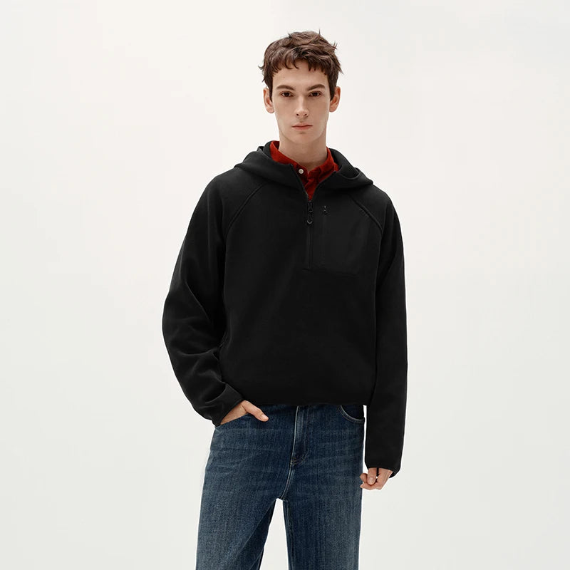 Semir Men Hooded Hoodies Antistatic Polar Fleece Outdoor Panel Design Water Repellent Raglan Sleeve 2026 New Winter Daily Wear
