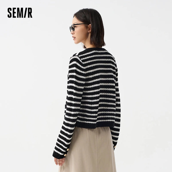 អាវក្រៅ Semir Soft Cardigan សម្រាប់ស្ត្រីឆ្នាំ ២០២៦ កខ្លីចង្កេះខ្ពស់ឆើតឆាយសុភាពរាបសារទាន់សម័យសម្រាប់ស្ត្រី អាវយឺតនិទាឃរដូវ