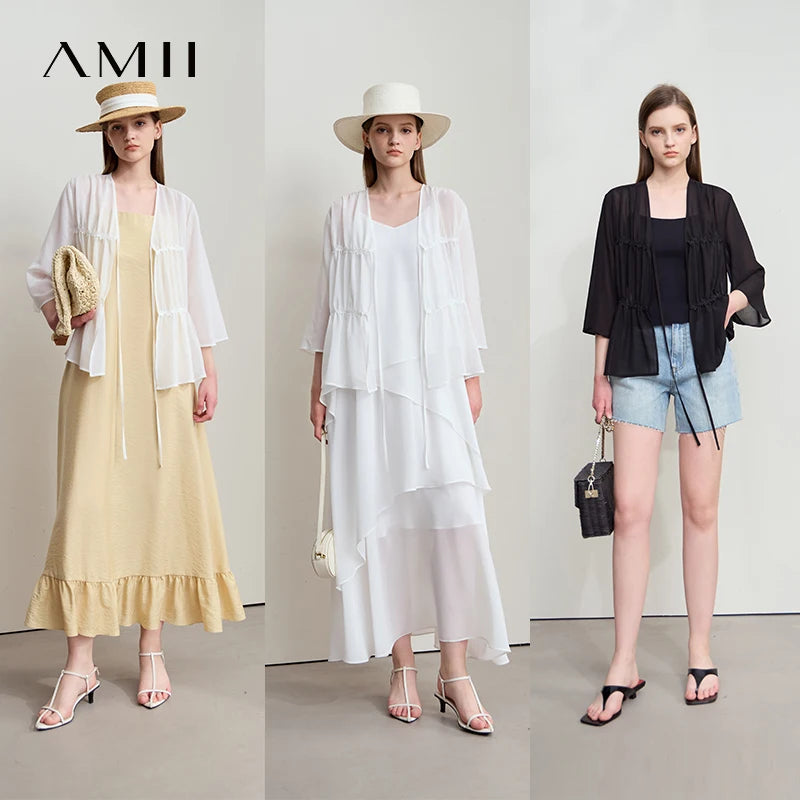 Amii Minimalism Light Luxury Blouse Chiffon 2026 Summer New Women Office Lady Thin Loose Tied Ruffles Flared Sleeves 12542274