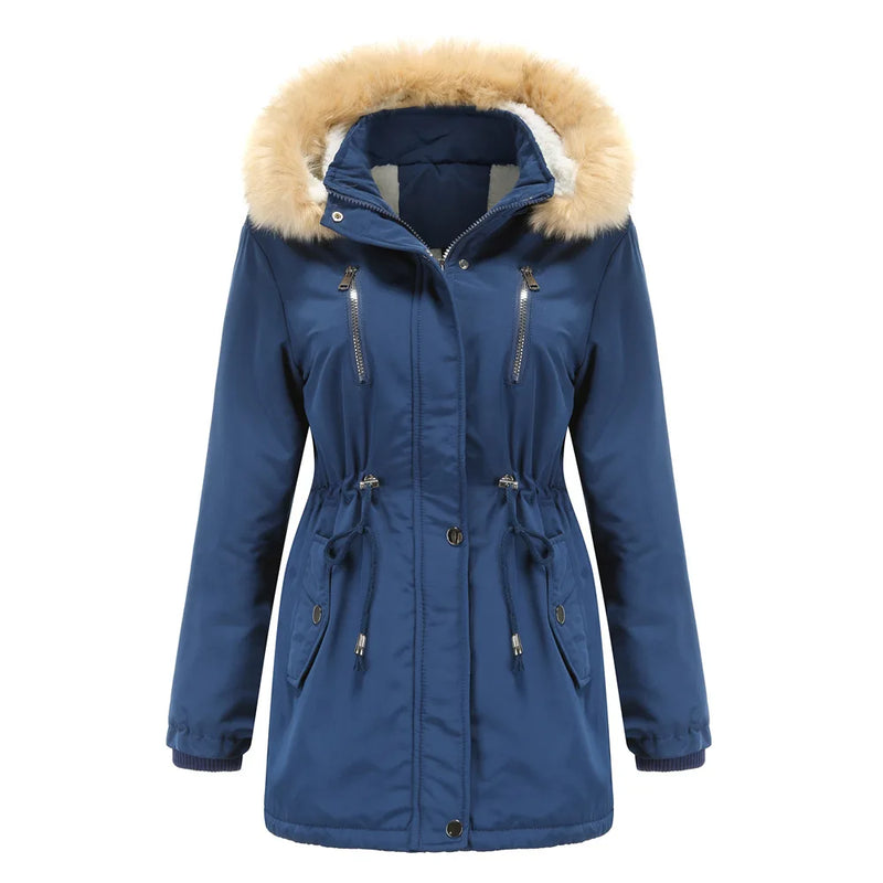 Winter New Arrival Women's Dark Brown Hooded Mid-Length Coat, Stylish and Warm Thick Jacket. Khaki, Black, Blue, Pink Parkas.