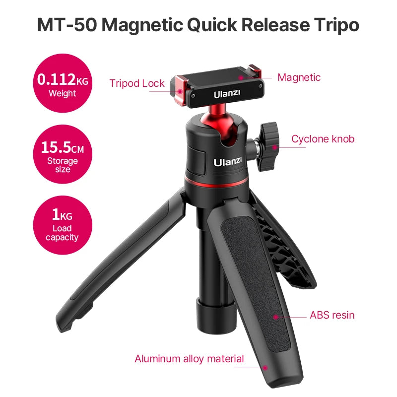 ជើងកាមេរ៉ា Ulanzi MT-50 ម៉ាញេទិកសម្រាប់ DJI Osmo Action 3 ក្បាលបាល់ដែលអាចពង្រីកបានសម្រាប់គ្រឿងបន្លាស់ DJI Action 3