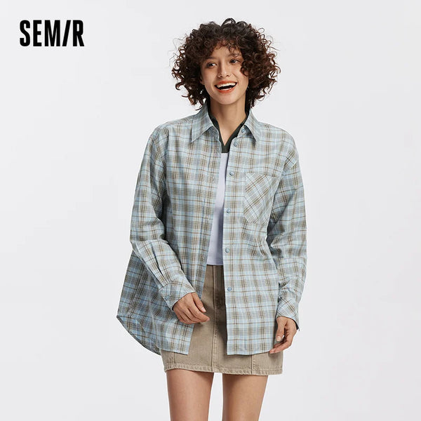 អាវ Semir សម្រាប់នារី ដៃវែង រាងដូចក្រឡា Plaid ស្មារលុង រចនាប័ទ្មសាលាបែប Retro អាវរដូវស្លឹកឈើជ្រុះ សម្រាប់ពាក់ប្រចាំថ្ងៃ 2026