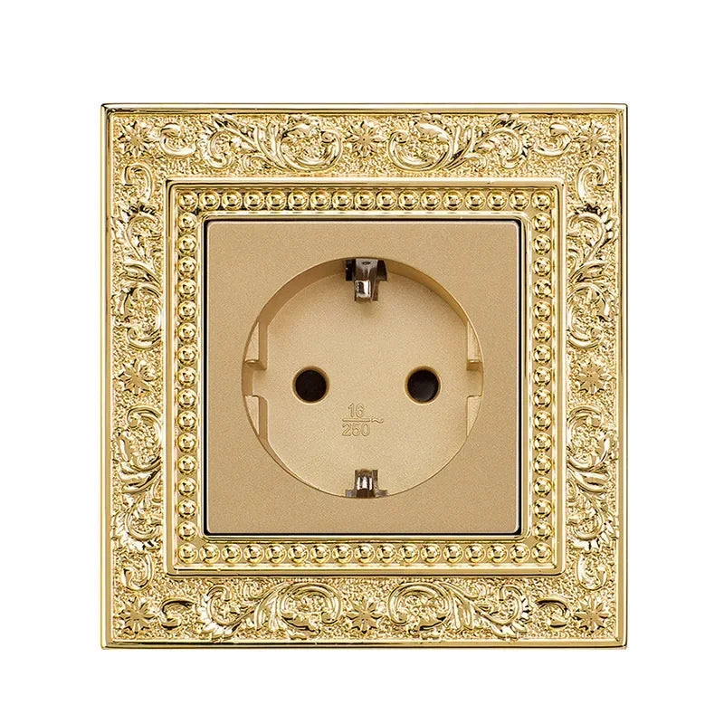 Luxurious metal European vintage antique EU wall lamp switch socket panel brass metal villa  home light switch 1/2/3 gang 2 way