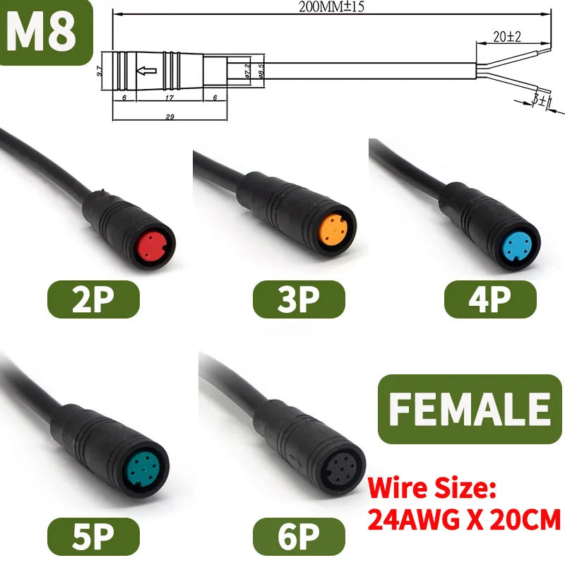 10Sets M6/M8 Multi-Pin Electric Butt Connector 2/3/4/5/6 Pin 20cm Cable Plug, Julet Style for Scooter, Motorcycle, EV Control