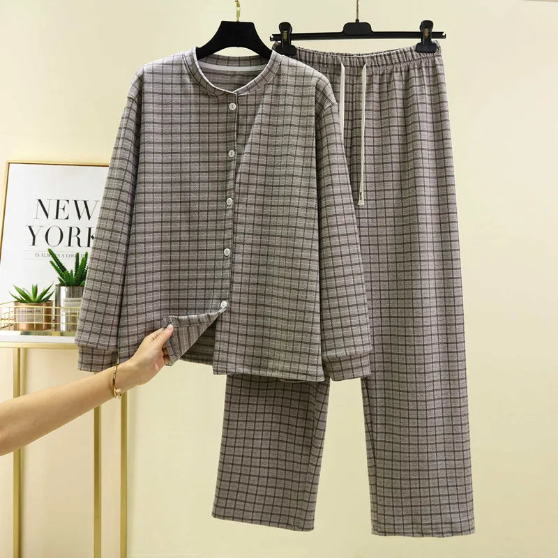 Pajama Woman Winter De Velvet Warm Sleepwear For Sleeping Clothes Casual Plaid Thicken Home Wear Suit Fleece Pyjamas Femme
