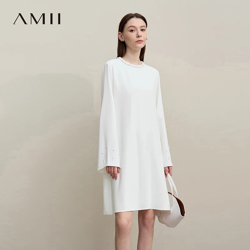 រ៉ូបនារី Amii ឆ្នាំ២០២៦ រដូវស្លឹកឈើជ្រុះថ្មី កមូលដៃអាវរាងកណ្តឹង រ៉ូបមីឌី អង្កាំ សម្លៀកបំពាក់នារីរលុងត្រង់ 12621094