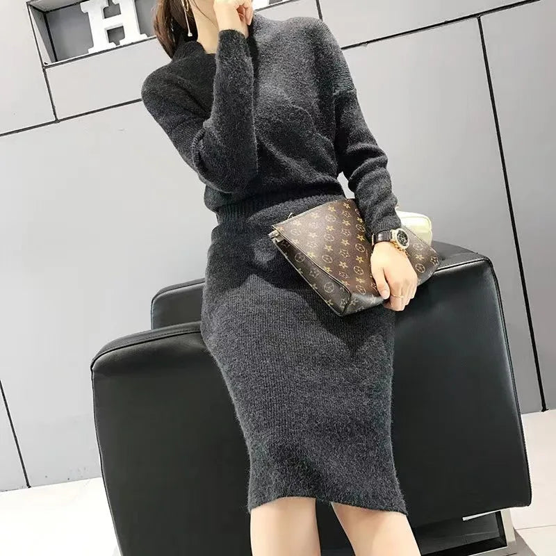 Pull Femme Autumn Winter Mid Length Slim Fit Knitted Dress Women's Wrap Buttocks Ruffled Sweater Fashion V Neck Pullovers