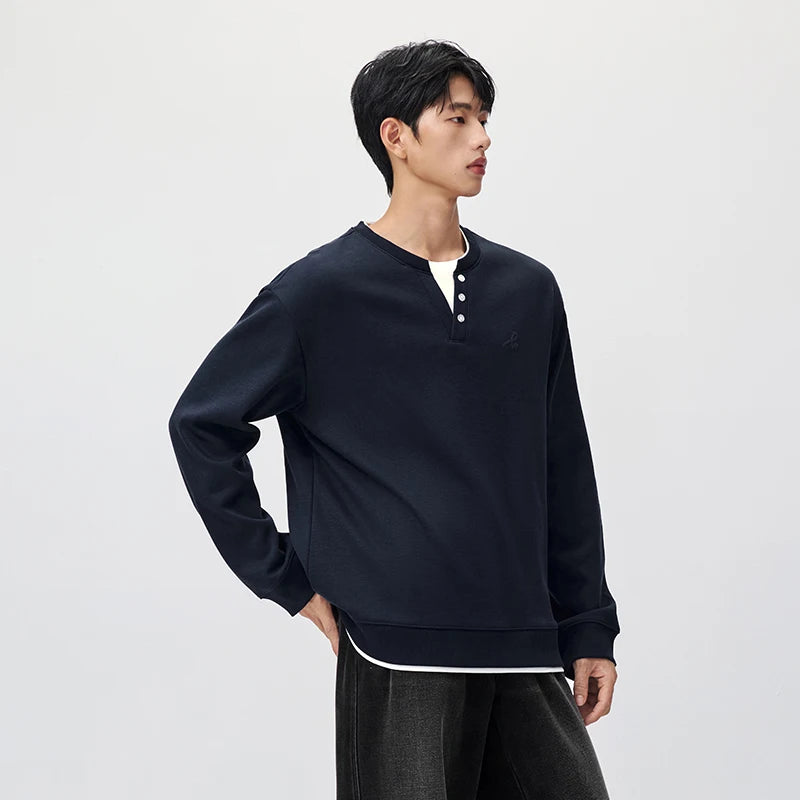 Semir Men Fleece Sweatshirt Layered Look Graphic Print 2026 New Winter Daily Wear Urban Casual Style Cold Weather Layering
