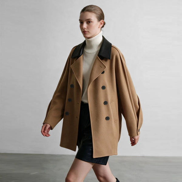 Amii Women's Wool Coat Double-Breasted Batwing Sleeve Lapel Collar Commuter Loose Woolen Jacket 2026 Woman Winter Coats 12654012