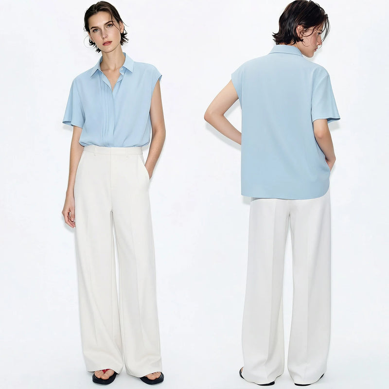Amii Women's Blouse 2026 Summer New Lapel Collar Asymmetric Dolman Sleeve Chiffon Top Loose Fit Women's Elegant Blouses 12642052