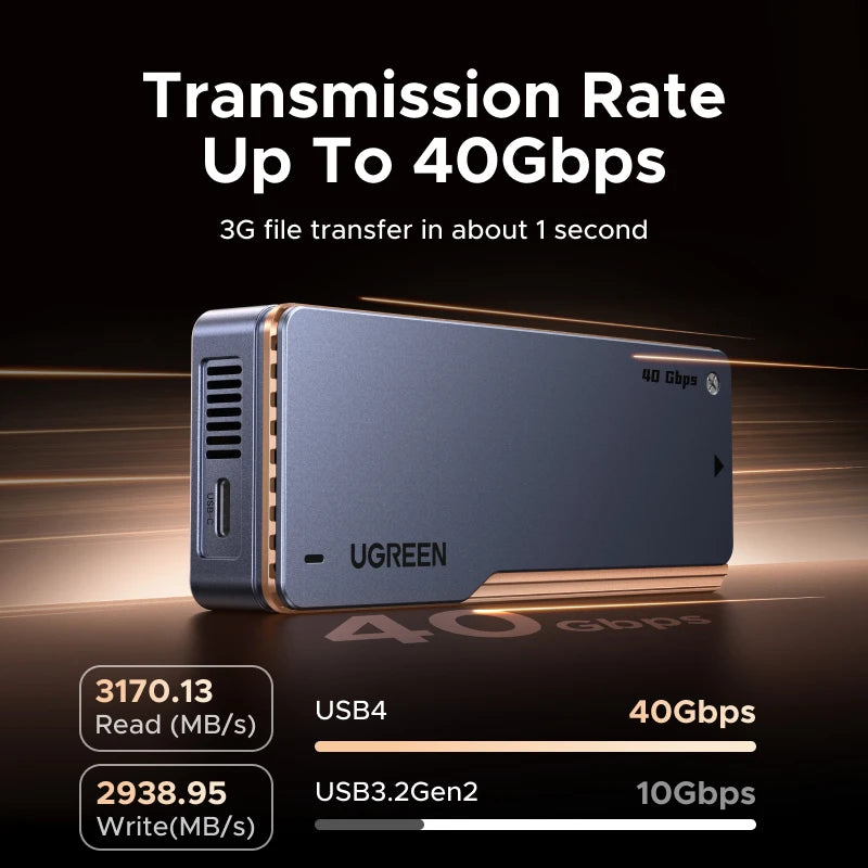 UGREEN Intel Chipset 40Gbps NVMe SSD Case SSD Enclosure Thunderbolt M.2 to USB4.0 Adapter for M.2 NVME PCIE Aluminum Case