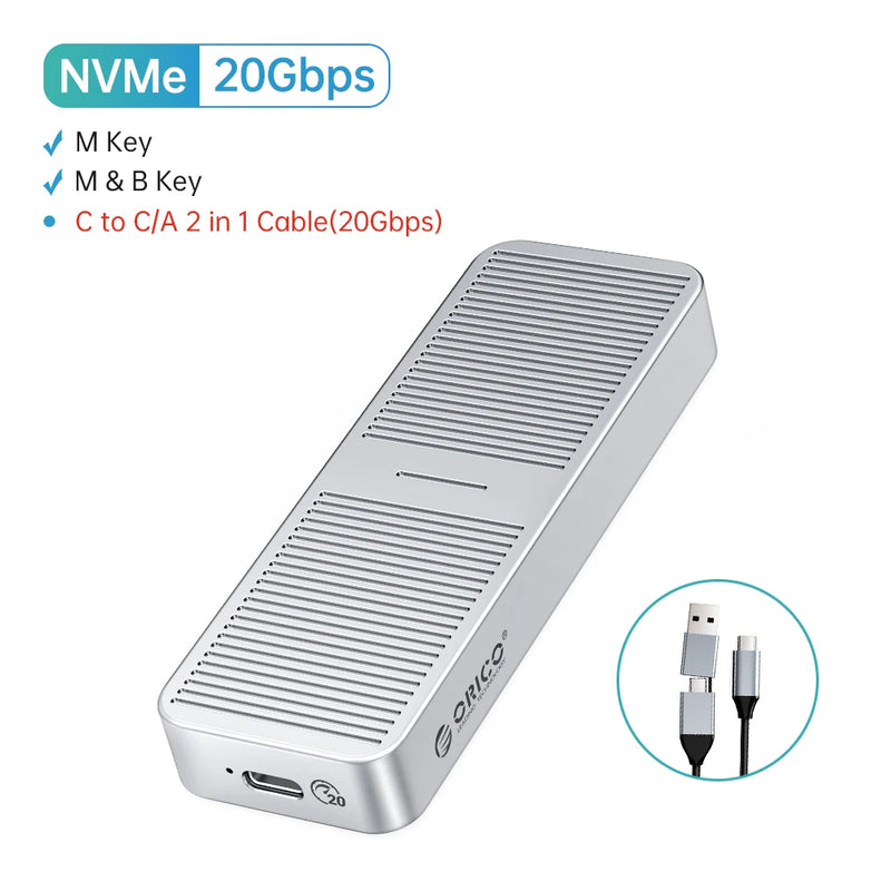 ORICO 20Gbps M.2 NVME SSD Case with Built-in Cooling Vest Upgraded Aluminum Type-C M2 NVME SSD Enclosure for Solid State Drive