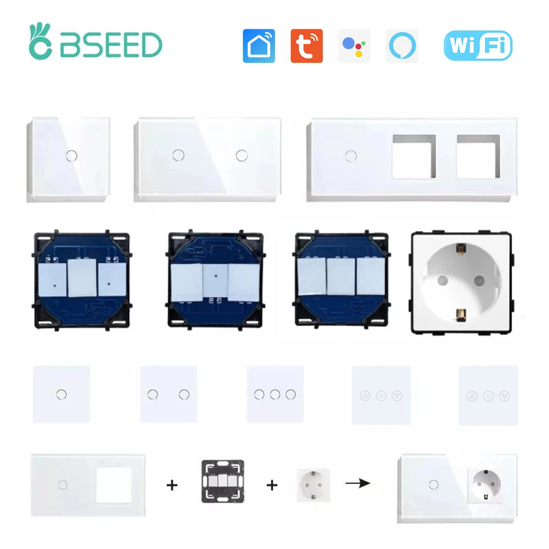 BSEED WIFI Touch Light Switch Part Glass Panel Only Smart Wifi Switch Function DIY Part EU Wifi Socket Outlets Parts