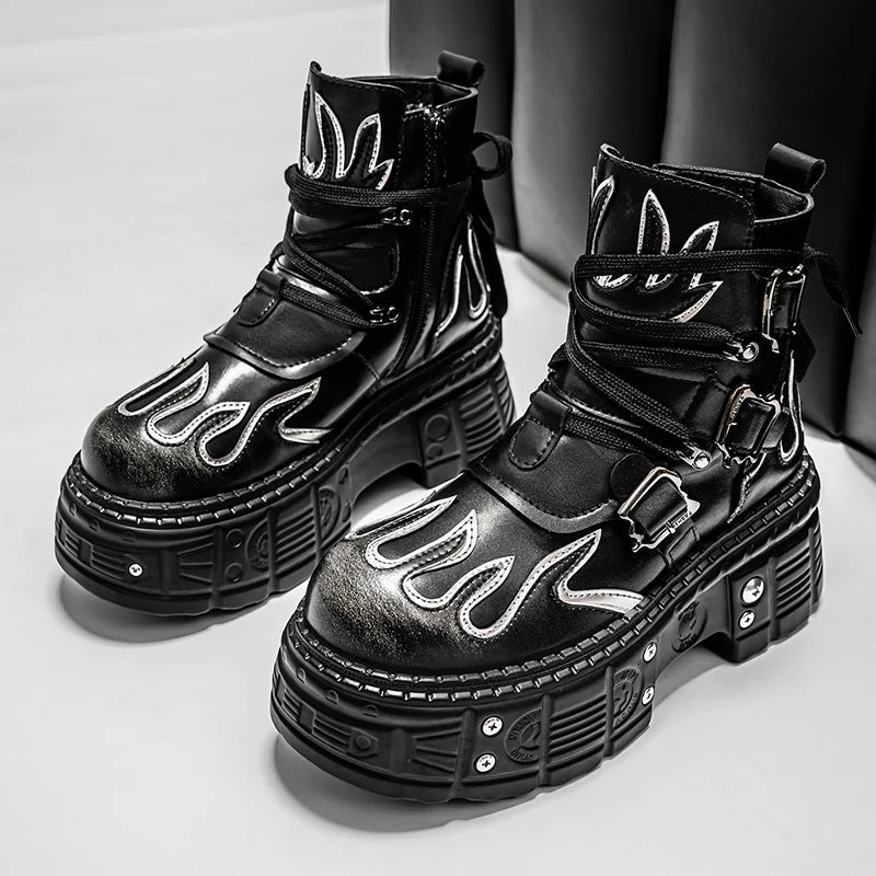 Men's Boots Four Seasons Thick-Soled High-Top Boots Fashion Joker Plus Size Tide Boots Anti-Slip Comfort Youth Casual Work Boots